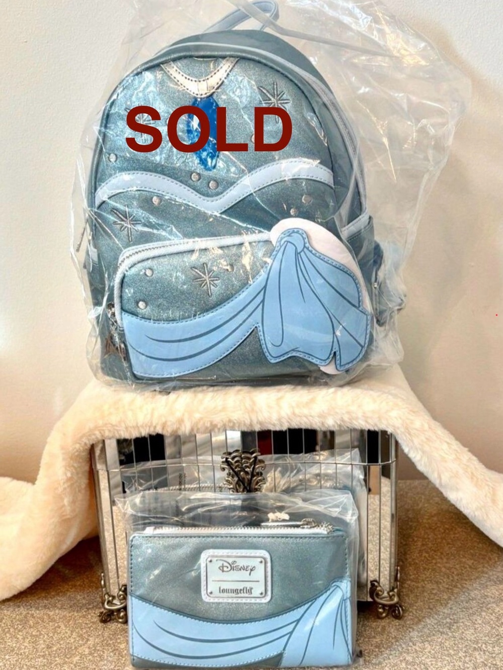 Princess and the Frog Tiana Glitter Mini Loungefly Backpack & Wallet NWT BUNDLE